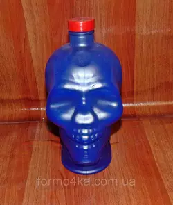 Бутылка 1л «Череп» с пластмассовой пробкой синяя Бутылка 1л «Череп» с пластмассовой пробкой синяя
