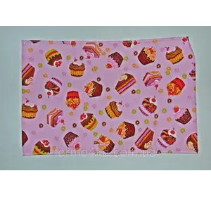 Кухонное вафельное полотенце "тортики" розовое 55х35см