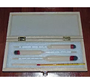 Набор ареометров в деревянном футляре АСП-3 (0-40,40-70,70-100) + термометр спиртовой 0-50
